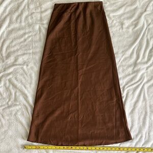 Chocolate Brown Satin Midi Skirt - Size XS